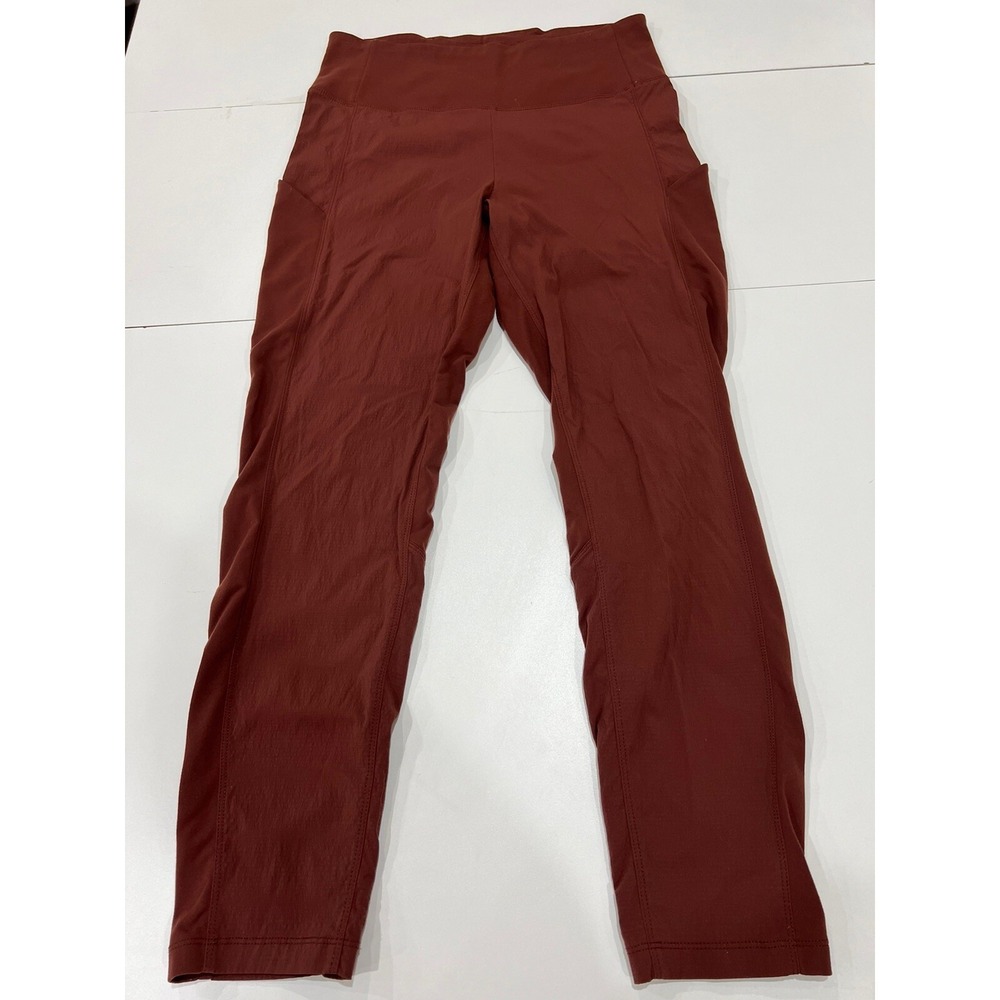 ATHLETA 6 Trekkie Hybrid Crop HR Tight Leggings Side Pockets Cognac